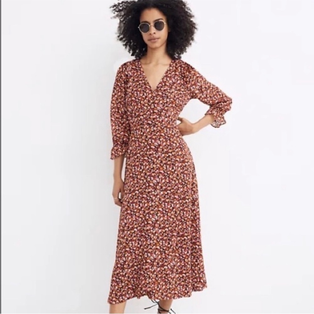 Madewell long sleeve crossover midi dress in Clipdot Spring Floral